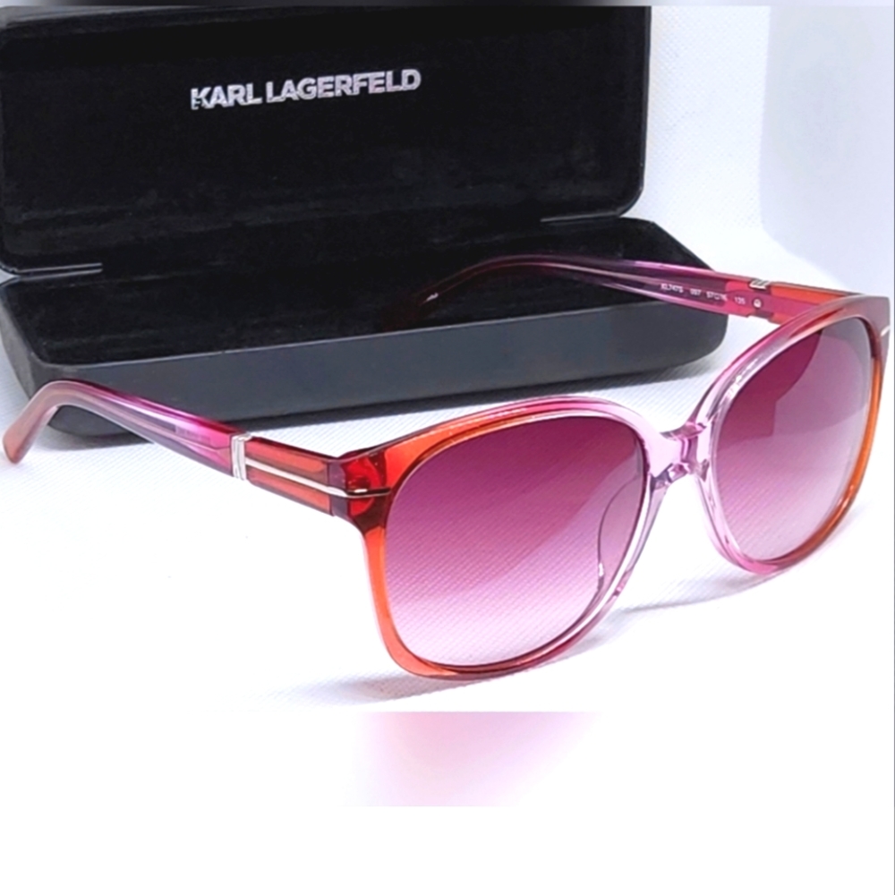 Karl Lagerfeld Vintage Pink / Red Ombre Glitter Sunglasses W/ Case